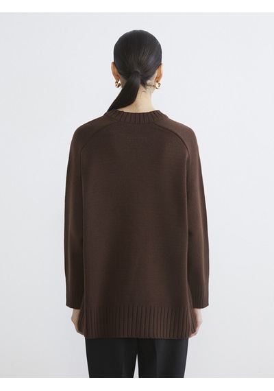 Lcw Modest Kahverengi Bisiklet Yaka Oversize Kadın Triko Tunik