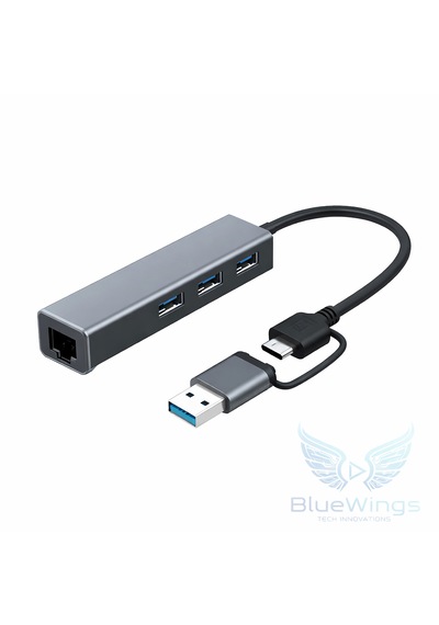 Multi Girişli Usb Type-c Ethernet Adaptör 3 Port Usb 3.0 Hub Rj45 Gigabit 1000 Mbps Lan Dönüştürücü Apple Uyumlu Macbook / Laptop