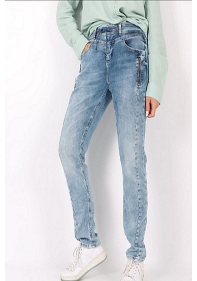 Kadın Street One Önden Bağcıklı Yıkamalı Mavi Denim Kot Pantolon Mavi
