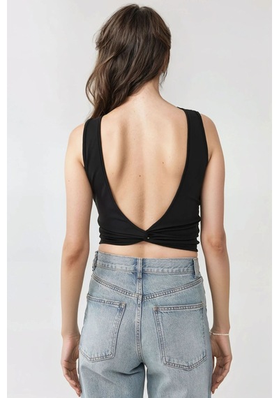 Hiccup Slim Fit Sırtı Açık Kayık Yaka Örme Üst Siyah