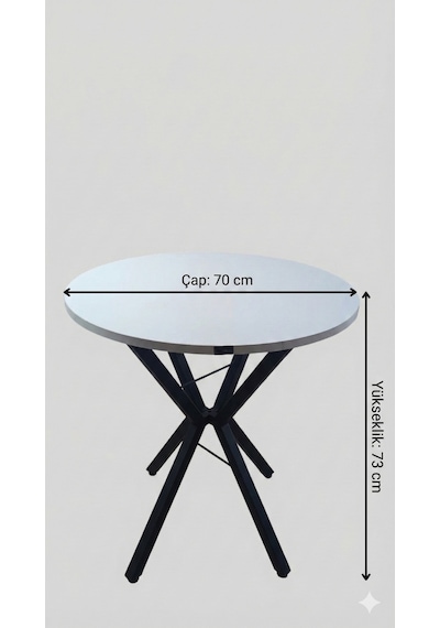 70 Cm Siyah Metal Ayak 2-3 Kişilik Yuvarlak Masa Mutfak Masası Balkon Masası Kafe Masası Ofis Masası Beyaz