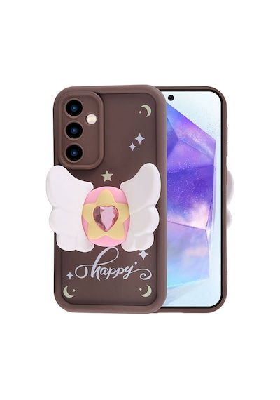Zore Galaxy A35 Kılıf Kamera Korumalı Figür Tasarımlı Ogaa Kapya Kapak - Koyu Kahve