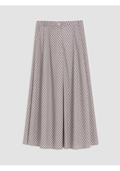 Lcwaıkıkı Classic Ekru Loose Fit Ekose Kloş Etek