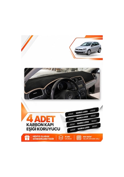 Volkswagen Golf 6 2008-2012 Uyumlu Ön Örtüsü Torpido Koruma Kılıfı Halısı - Siyah Bej