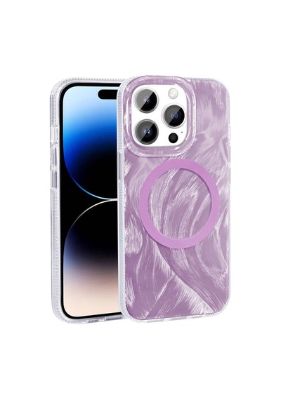 Lexroo Apple iPhone Uyumlu 14 Pro Mag Safe Şarj Özellikli Fırça Boya Desenli Palet Kılıf - Mor