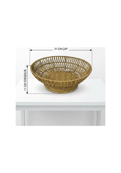 Tr 31 Cm Plastik Rattan Servis Çanağı Doğal Hasır Görünümlü Dekoratif Meyve, Ekmek Ve Sunum Genel