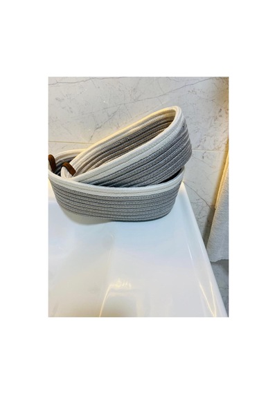 Jüt,hasır,2 Li,organizer Sepet,bohem Tarzı Banyo Takımı,iskandinav Sepet Krem Gri Krem Gri