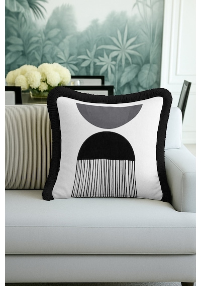 Siyah Beyaz Ve Gri Geometrik Şekiller Saçaklı Yastık Kılıfı-minimalist Stil Püsküllü Kırlent Kılıfı Orman Lavanta Siyah Beyaz Ve Gri Geometrik Şekiller Saçaklı Yastık Kılıfı-minimalist Stil Püsküllü Kırlent Kılıfı Orman Lavanta