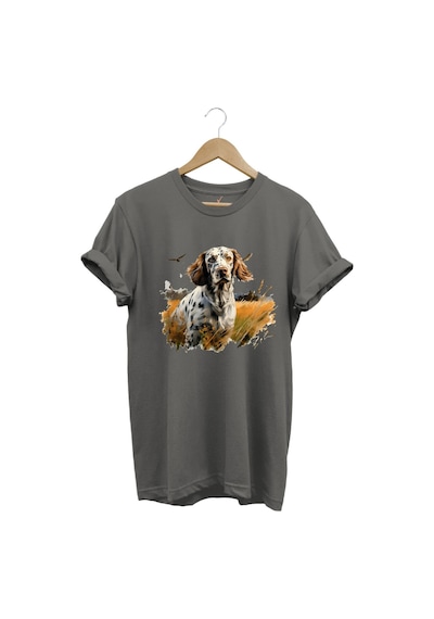 Avcılık Hunting English Setter Vahşi Yaşam Avcı Köpeği %100 Pamuk Unisex Regular Fit T-shirt Gri