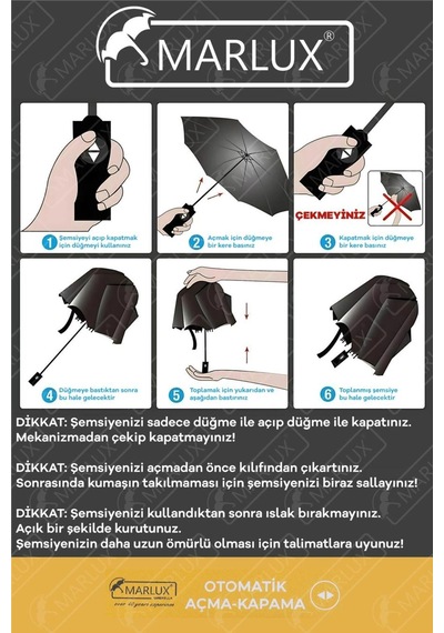 Marlux Ekstra Güçlendirilmiş Otomatik Ahşap Sap Rüzgar Şemsiyesi 10 Fiber Tel Lacivert Mpr2012e Lacivert