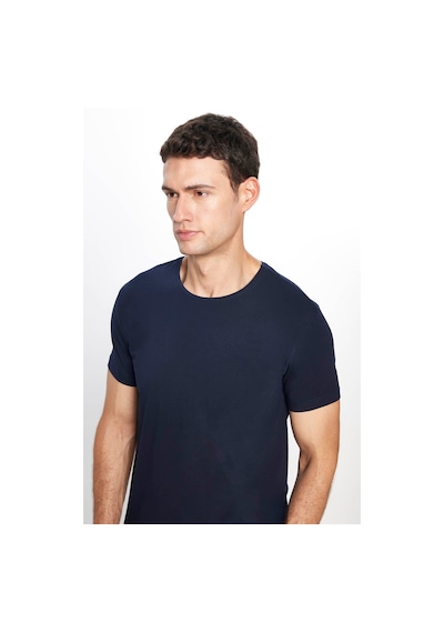 Tudors Erkek Slim Fit Dar Kesim Pamuklu Yumuşak Dokulu Esnek Kumaş Düz Basic Lacivert Bisiklet Yaka Tişört-31552-lacivert Lacivert