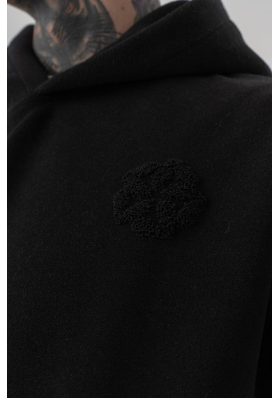 Respire Erkek Süzene Nakış Detaylı Kapüşonlu Oversize Polar Hoodie Siyah