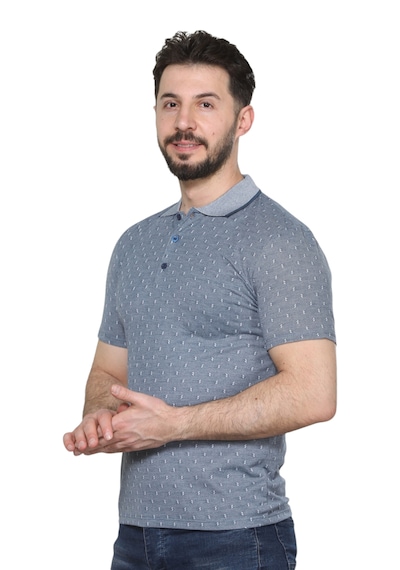 Kzctekstil Erkek Baba Ve Orta Yaş Penye Tişört Yakalı Cepli Jakarlı Desenli Kumaş Klasik Kesim Indigo