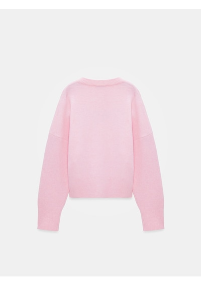 Dilvin 10645 V Yaka Yün Karışımlı Kazak-pembe Pembe