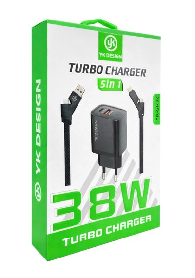 38w Turbo Hızlı Şarj Aleti 5in1 Kablolu-usb-c Pd & Usb-a Qc 3.0 Adaptör Kablo Set Halinde