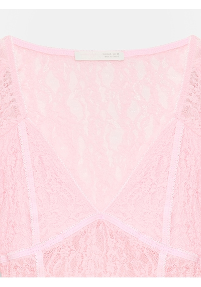 Dilvin 32625 Dantel Şerit Detaylı Top-açık Pembe