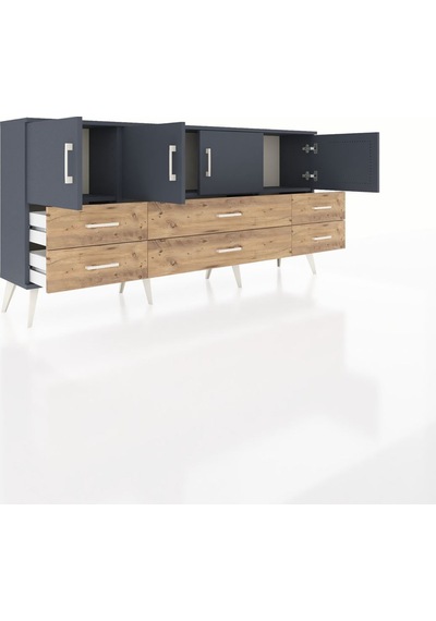 Arges Konsol 3 Raflı 6 Çekmeceli 4 Kapaklı 176x30x83 Antrasit-antrasit/çam Antrasit/çam Arges Konsol 3 Raflı 6 Çekmeceli 4 Kapaklı 176x30x83 Antrasit-antrasit/çam Antrasit/çam