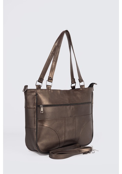 Westbag Hakiki Deri Kol Omuz Askılı Çapraz Postacı Çok Gözlü Çanta Bronz