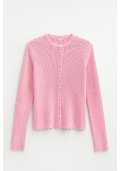 Mixray 6972 Kadın Fitilli Basic Triko Hırka Pembe