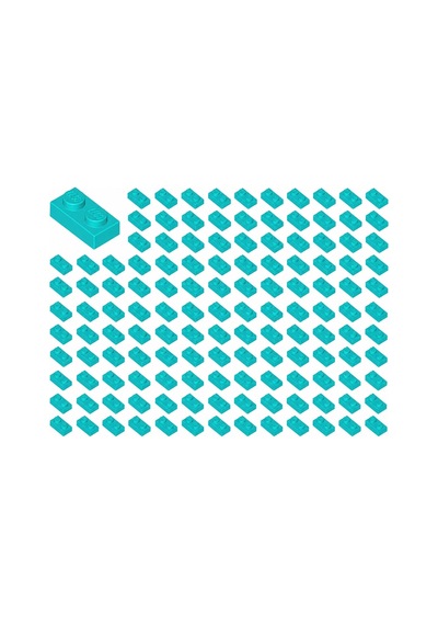Yedek Parçalar: Plate 1x2: 100 Adet 1x2 Plate Parts Plaka Parçası Turkuaz - Dark Turquoise 3023