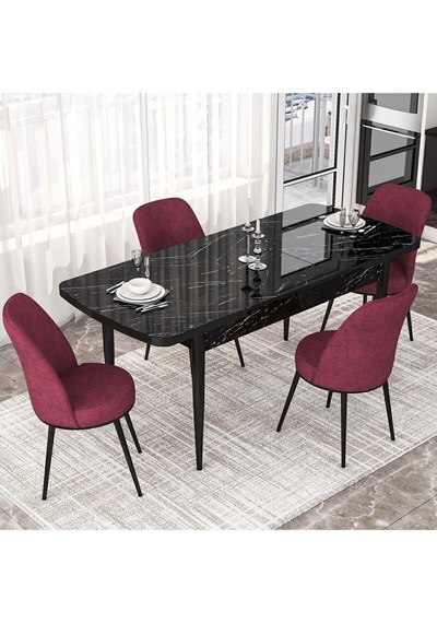 Canisa Concept Kor Serisi, 70x114 Açılabilir Yemek Masası Takımı, Siyah Mermer Desen Masa Ve 4 Bordo Sandalye Masa Siyah Mermer Sandalyeler Bordo Canisa Concept Kor Serisi, 70x114 Açılabilir Yemek Masası Takımı, Siyah Mermer Desen Masa Ve 4 Bordo Sandalye Masa Siyah Mermer Sandalyeler Bordo