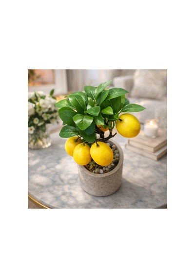 Yapay Limon Ağacı Saksılı 26 Cm Dekoratif Bitki Gerçek Görünümlü Mini Limon Ağacı
