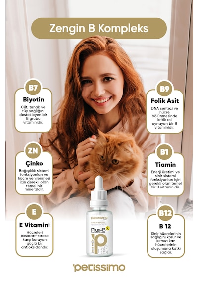 Petissimo Care Plus+b Tüy Sağlığı Damlası - Kediler İçin Biyotinli Tüy Dökülmesi Önleyici Damla- 50 Ml