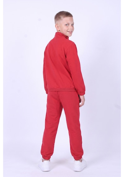 Fyk Kids Erkek Çocuk Dik Yaka Fermuarlı Beli Bağcıklı Lastik Paça Eşofman Takımı Kırmızı