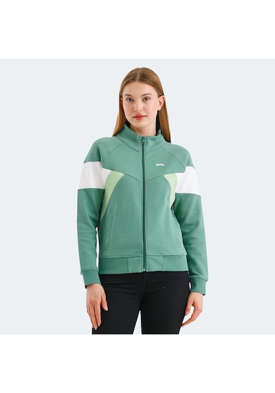 Slazenger VICTORY Kadın Fermuarlı Dik Yaka Cepli Yeşil Sweatshirt