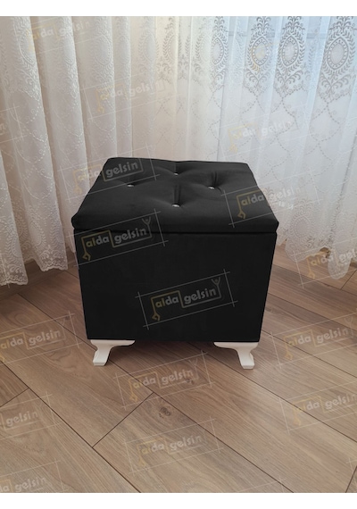 Lüks Sandıklı Tabure Puf 45 X 45 Cm Siyah