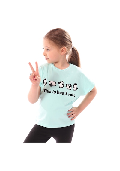 Toontoy Kids Kız Çocuk Baskılı Bisiklet Yaka Kısa Kollu Tişört Mint Yeşili