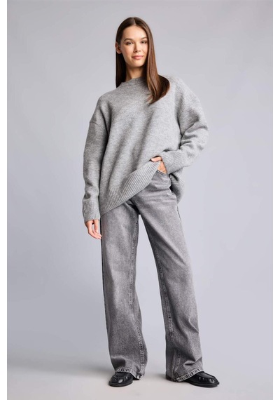 Defacto Oversıze Bisiklet Yaka Triko Kazak H2239ax26wngr156 Gri-gr156