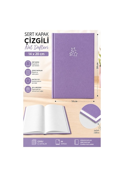 Kaliteli Not Defteri A5 14x20cm 1 Adet Lizz Esp180c Çizgili Lastili Sert Kapak 168 Yaprak Ciltli Büro Ofis Okul Lila