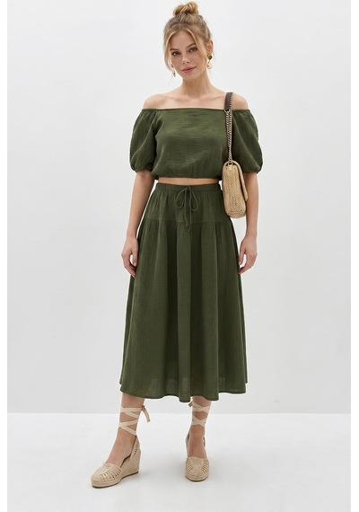 Shade Kadın Balon Kollu Crop Bluz Bağlama Detaylı Pamuklu Müslin Etek Takım Yc2728 60286287 - Yeşil Shade Kadın Balon Kollu Crop Bluz Bağlama Detaylı Pamuklu Müslin Etek Takım Yc2728 60286287 - Yeşil