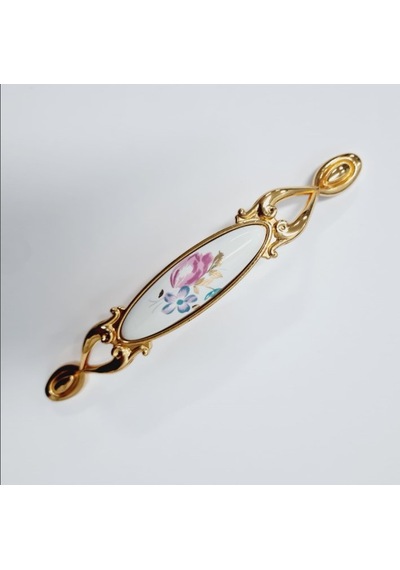 Miray 96 Mm Metal Gold Porselen Çiçek Desenli / 5 Adet Altın