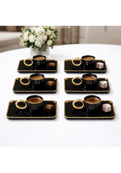 6 Lı Gold Detaylı Kahve Fincanı Ve Sunum Tabaklı Set Yazılı Tasarım, Porselen Türk Kahvesi Seti Siyah Gold, Dikdörtgen Çok Renkli 6 Lı Gold Detaylı Kahve Fincanı Ve Sunum Tabaklı Set Yazılı Tasarım, Porselen Türk Kahvesi Seti Siyah Gold, Dikdörtgen Çok Renkli
