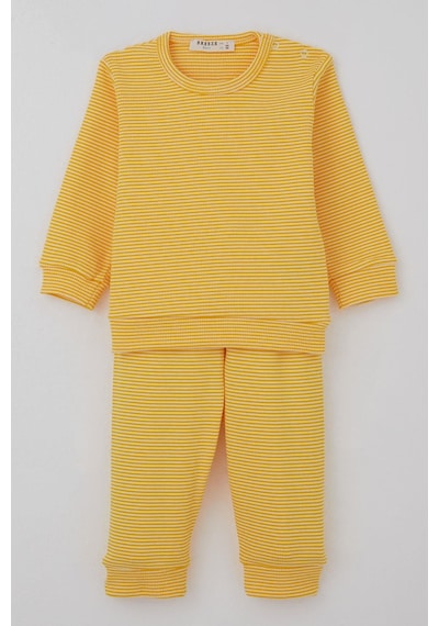 Breeze Erkek Bebek Pijama Takımı Omuzdan Patlı Rib Çizgili 4 Ay-1 Yaş, Sarı