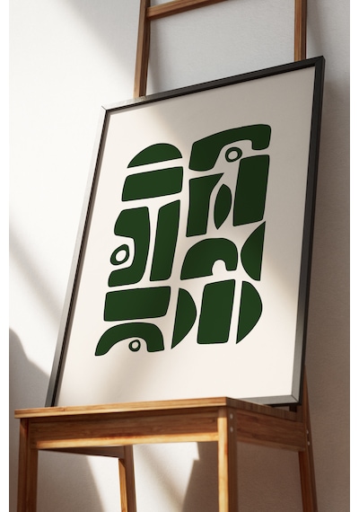 Etnik Desenli Yeşil Bohem Dekoratif Poster Tablo Siyah Çerçeveli