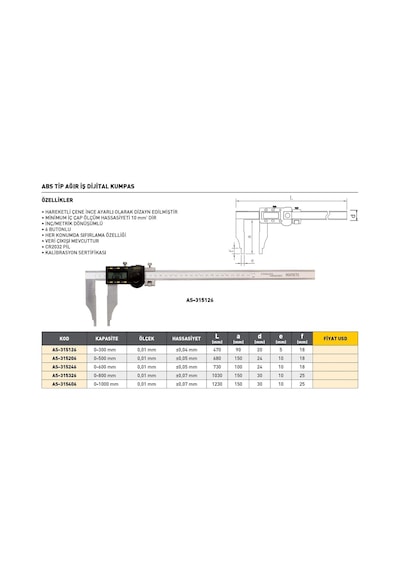 Fett 0-500mm Asimeto Abs Tip Ağır İş Dijital Kumpası As-315206