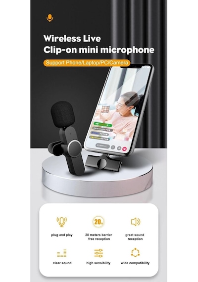 Lightning Girişli Apple Uyumlu iPhone Ikili Kablosuz Yaka Mikrofonu Youtube Facebook Tiktok Vlog