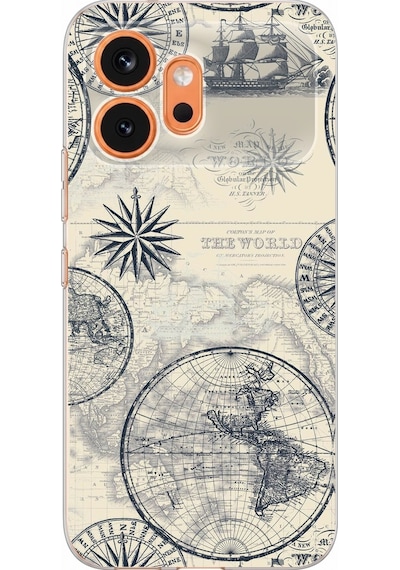 Honor 600 Uyumlu Vintage Dünya Haritası Ve Pusula Baskılı Silikon Kılıf Renkli