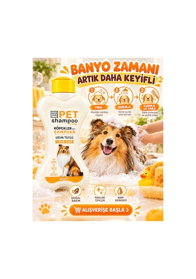 Uzun Tüylü Köpek Şampuanı 400 Ml Hassas Ciltler İçin Kolay Tarama, Yumuşak Ve Parlak Tüy Bakımı