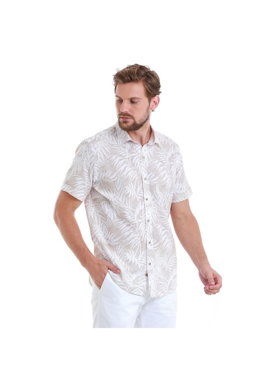 Hatemoğlu Bej Comfort Fit Baskılı 100% Pamuk Slim Yaka Kısa Kollu Gömlek 24d190000006 0086 Bej