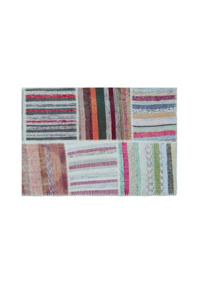 El Dokuması Patchwork Vintage Yün Pamuk Çizgili Halı 25423 160 X 230 Cm Çok Renkli