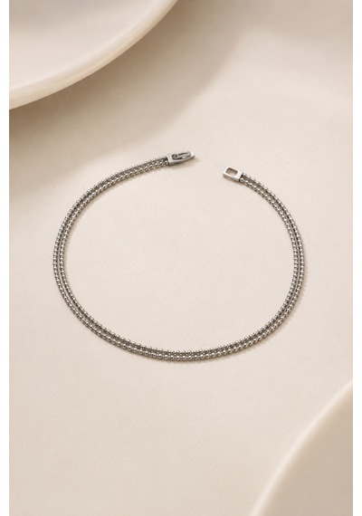 Balenbi Jewelry Kadın Çift Sıralı Boncuk Zincir Kararmaz Çelik Bileklik Gümüş Renk 1125