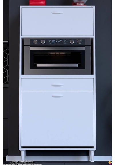 Vio 80 Cm Fırın Dolabı Sepetli Çekmeceli 1 Kapak Mini Midi Mutfak Dolabı Beyaz