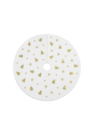 Yılbaşı Çam Ağacı Süsü Çam Altı Örtüsü Peluş Gold Kar Desenli Beyaz Diğer