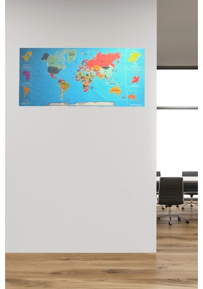 Şık Tasarım Yapıştırıcı Gerektirmeyen Renkli Manyetik Dünya Haritası Duvar Stickerı 118 Cm 56 Cm