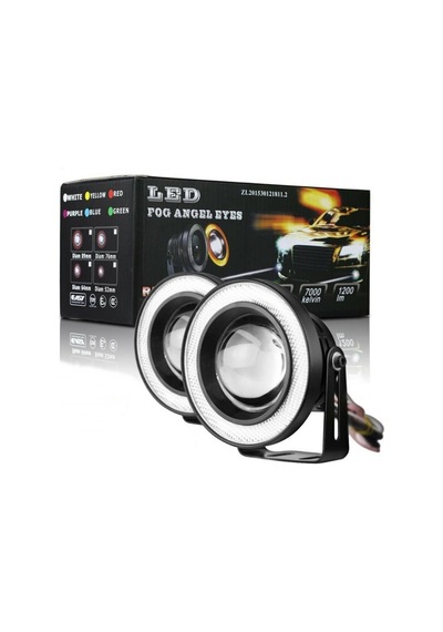 89 Mm Turuncu Mercekli Angel Led Halkalı Sis Far Metal Gövde