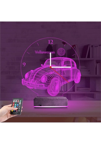 Luvivia Vosvos Araba Saatli 3d Lamba - Masa Gece Lambası Şeffaf